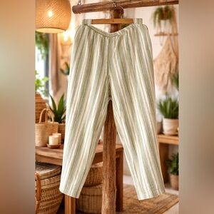 Tribal Jeans Linen Mix Striped Green and White Wide Leg Pants XL